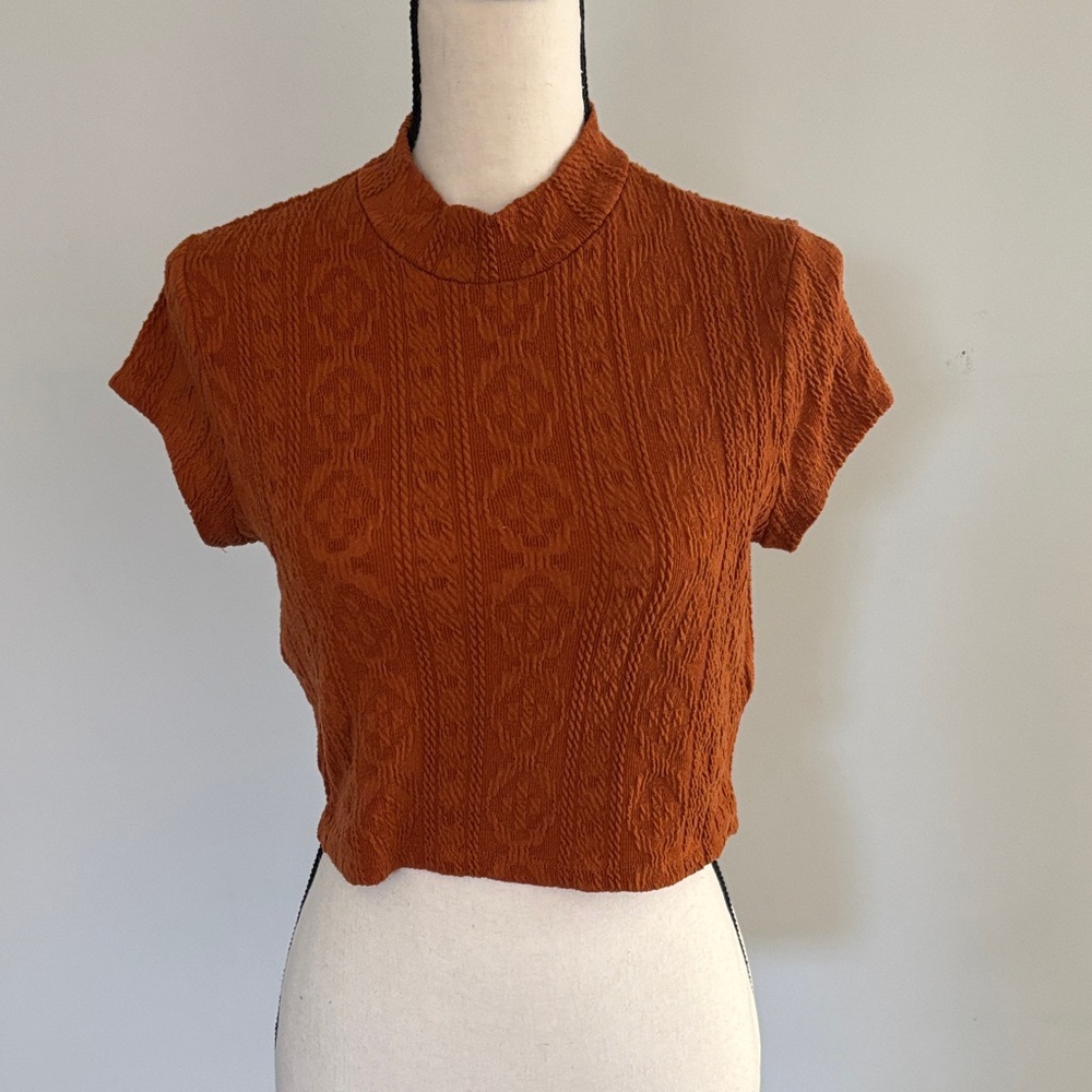 Freshman Burnt Orange Cable Knit Crop Top